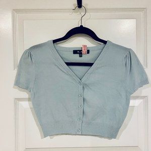 Light Blue Shrug Cardigan Crop Button Down Sweater